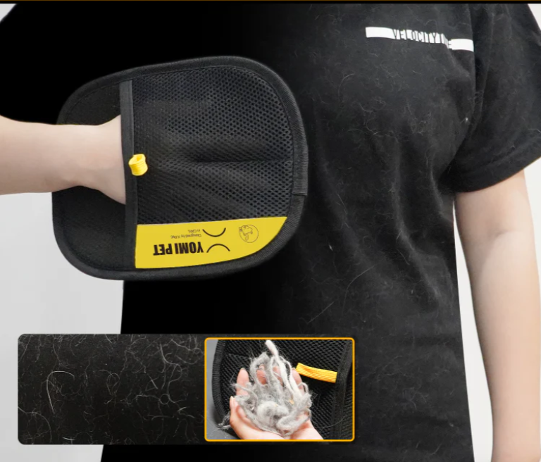 Tüy toplama eldiveni detay görünümü - silikon yüzey ve ergonomik tasarım